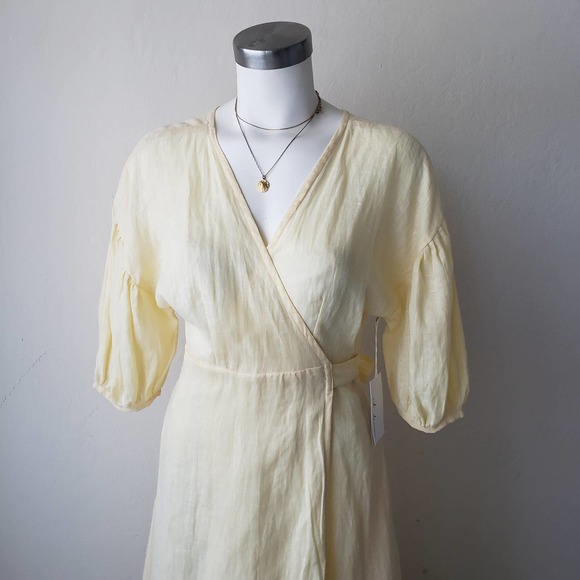 At Dawn Yellow Linen Wrap Dress NWT Extra Small - Picture 10 of 13